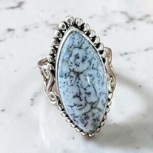 Sterling Silver Dendritic Opal Statement Ring ATI 925 Size 9.5